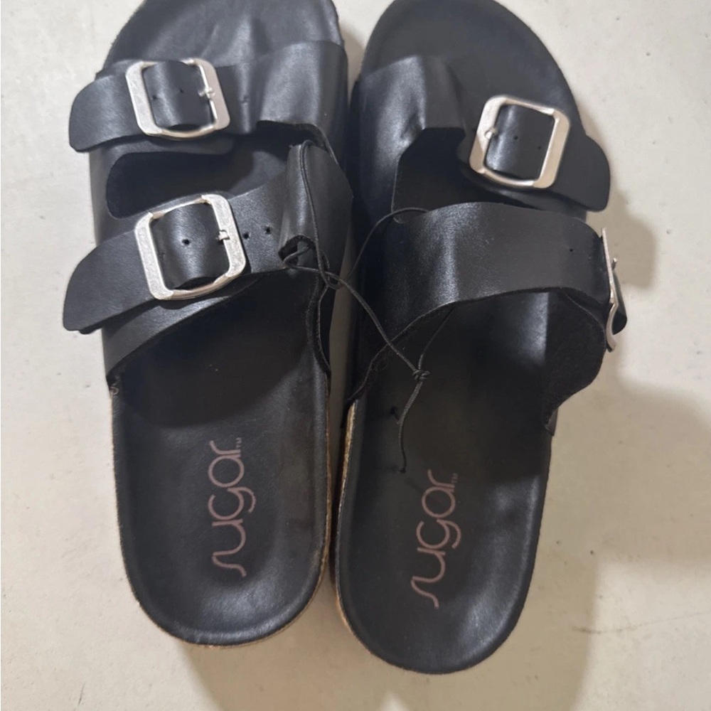 Sugar Black Double Buckle Sandals